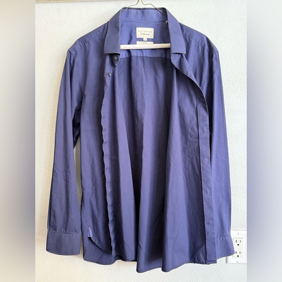 TED BAKER Navy Dress Shirt | Bold Cuff Detail | Luxe Stretch Fit | L - Picture 7 of 14